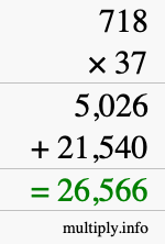 How to calculate 718 times 37 using long multiplication