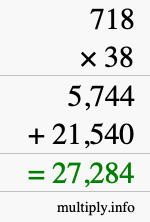How to calculate 718 times 38 using long multiplication