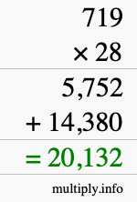 How to calculate 719 times 28 using long multiplication How to calculate 719 times 28 using long multiplication