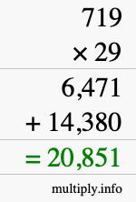 How to calculate 719 times 29 using long multiplication