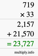 How to calculate 719 times 33 using long multiplication