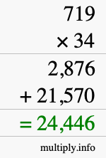 How to calculate 719 times 34 using long multiplication
