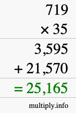 How to calculate 719 times 35 using long multiplication