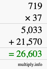 How to calculate 719 times 37 using long multiplication