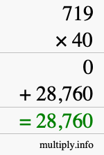 How to calculate 719 times 40 using long multiplication How to calculate 719 times 40 using long multiplication