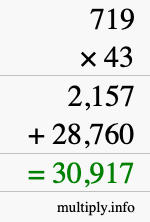 How to calculate 719 times 43 using long multiplication