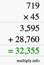 How to calculate 719 times 45 using long multiplication