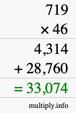 How to calculate 719 times 46 using long multiplication