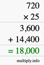 How to calculate 720 times 25 using long multiplication