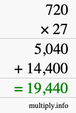 How to calculate 720 times 27 using long multiplication