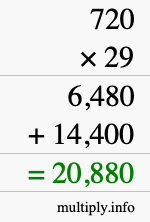 How to calculate 720 times 29 using long multiplication