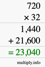 How to calculate 720 times 32 using long multiplication