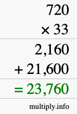 How to calculate 720 times 33 using long multiplication