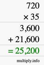 How to calculate 720 times 35 using long multiplication