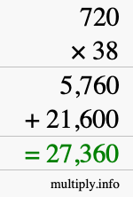 How to calculate 720 times 38 using long multiplication