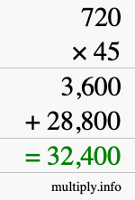 How to calculate 720 times 45 using long multiplication