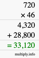 How to calculate 720 times 46 using long multiplication