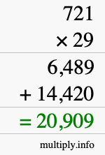 How to calculate 721 times 29 using long multiplication
