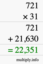 How to calculate 721 times 31 using long multiplication