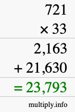 How to calculate 721 times 33 using long multiplication