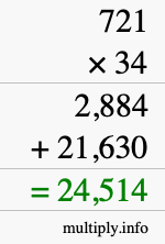 How to calculate 721 times 34 using long multiplication