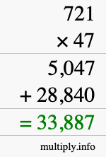 How to calculate 721 times 47 using long multiplication