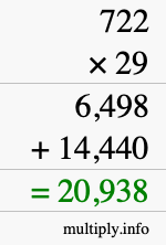 How to calculate 722 times 29 using long multiplication