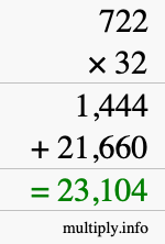 How to calculate 722 times 32 using long multiplication