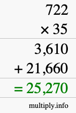 How to calculate 722 times 35 using long multiplication