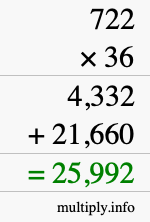 How to calculate 722 times 36 using long multiplication How to calculate 722 times 36 using long multiplication