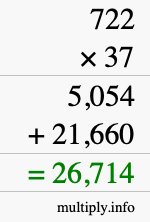How to calculate 722 times 37 using long multiplication
