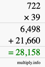 How to calculate 722 times 39 using long multiplication