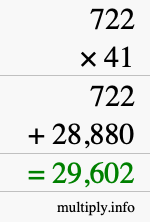 How to calculate 722 times 41 using long multiplication