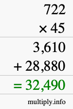 How to calculate 722 times 45 using long multiplication
