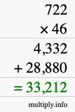 How to calculate 722 times 46 using long multiplication
