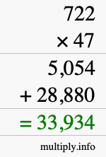 How to calculate 722 times 47 using long multiplication