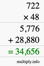 How to calculate 722 times 48 using long multiplication