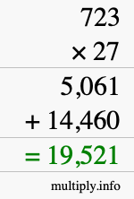 How to calculate 723 times 27 using long multiplication