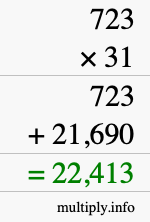 How to calculate 723 times 31 using long multiplication