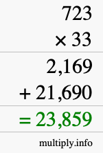 How to calculate 723 times 33 using long multiplication