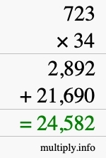 How to calculate 723 times 34 using long multiplication