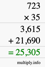 How to calculate 723 times 35 using long multiplication