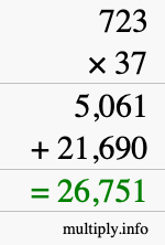 How to calculate 723 times 37 using long multiplication