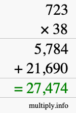 How to calculate 723 times 38 using long multiplication