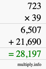 How to calculate 723 times 39 using long multiplication