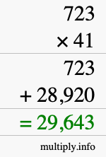 How to calculate 723 times 41 using long multiplication