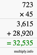 How to calculate 723 times 45 using long multiplication