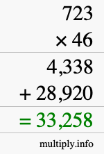 How to calculate 723 times 46 using long multiplication