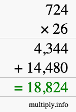 How to calculate 724 times 26 using long multiplication