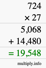 How to calculate 724 times 27 using long multiplication